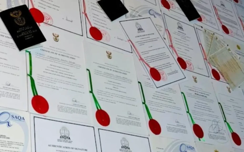 Certified documents with read seals displayed together, representing urgent DIRCO apostille services in South Africa